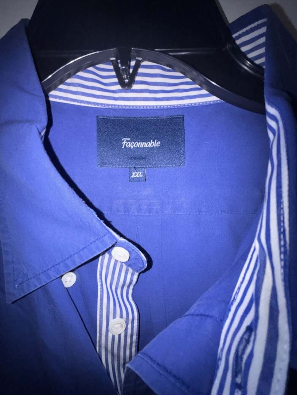 Faconnable Men's Blue Long Sleeve Button-Down Dress Shirt with Striped Trim Size
